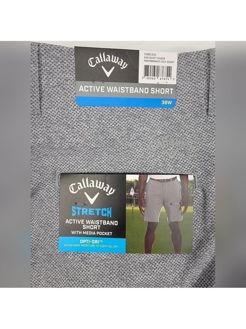 NEW Callaway Geometric Gray Golf Short Men's 38 Active Waistband Opti-Dri NWT